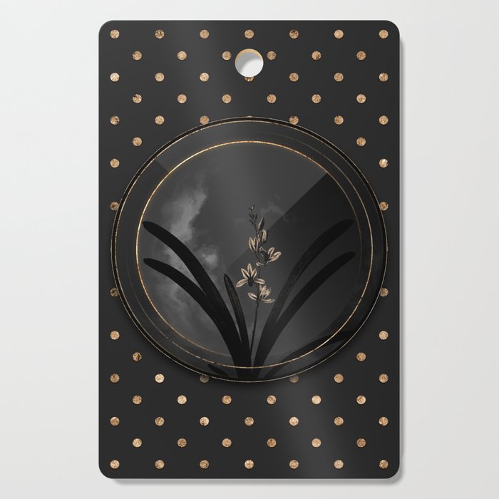 Shadowy Black Boat Orchid Botanical Art with Gold Art Deco Cutting Board