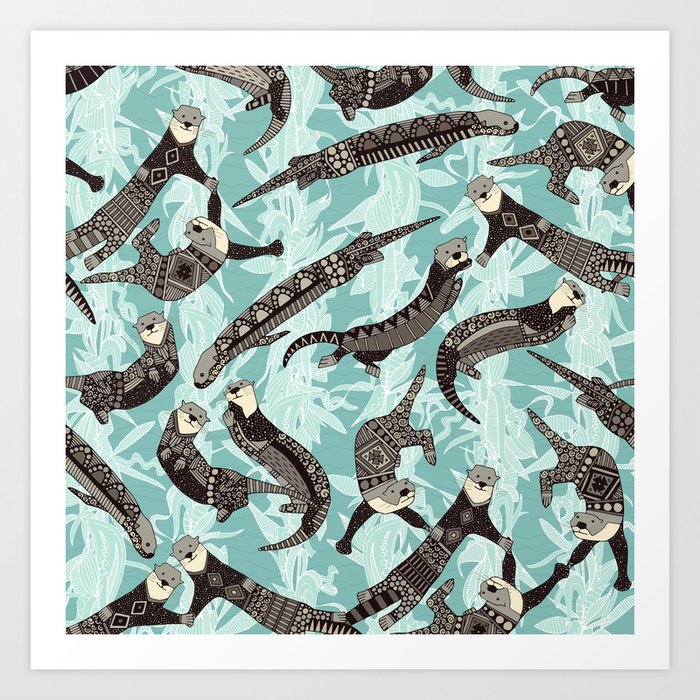 sea otters blue Art Print