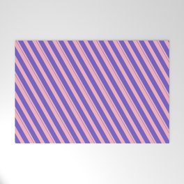 [ Thumbnail: Light Pink and Slate Blue Colored Lined Pattern Welcome Mat ]