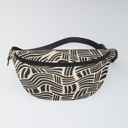 Abstract Organic Woven Pattern Black Cream Fanny Pack