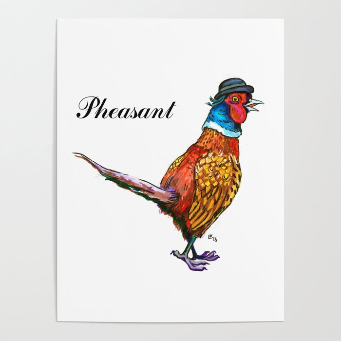 Funny pheasant in hat Poster