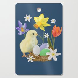 Colorful pattern with easter chicks, easter nests, tulips, daffodils, crocuses, wood anemones Cutting Board