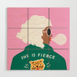She is Fierce Pink and Green Wood Wall Art