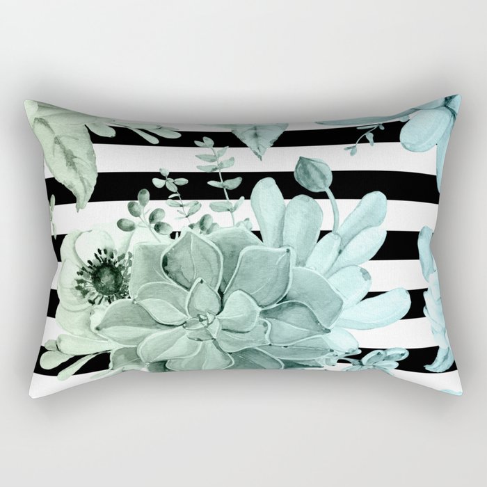 Simply Succulent Garden Striped in Turquoise Green Blue Gradient Rectangular Pillow