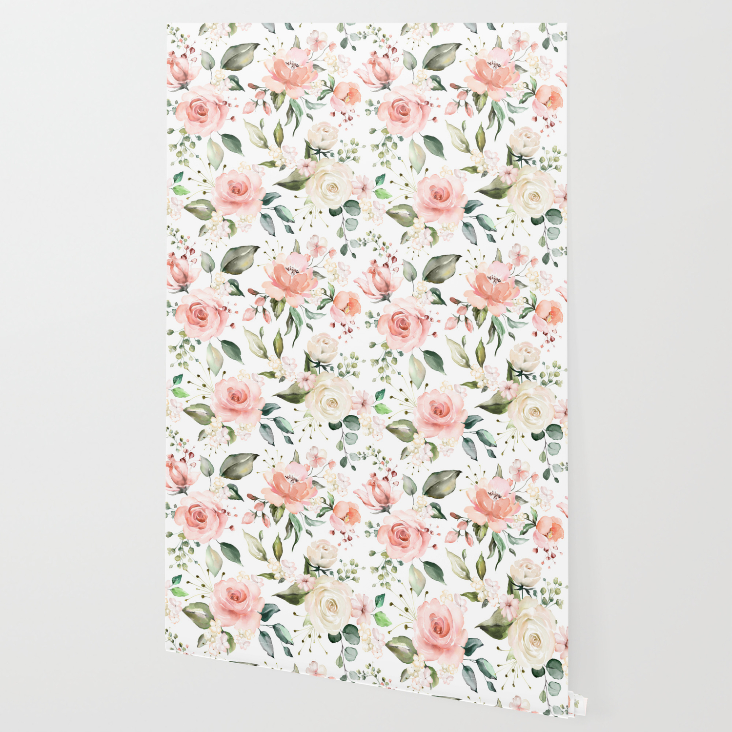 Sunny Floral Pastel Pink Watercolor Flower Pattern Wallpaper By