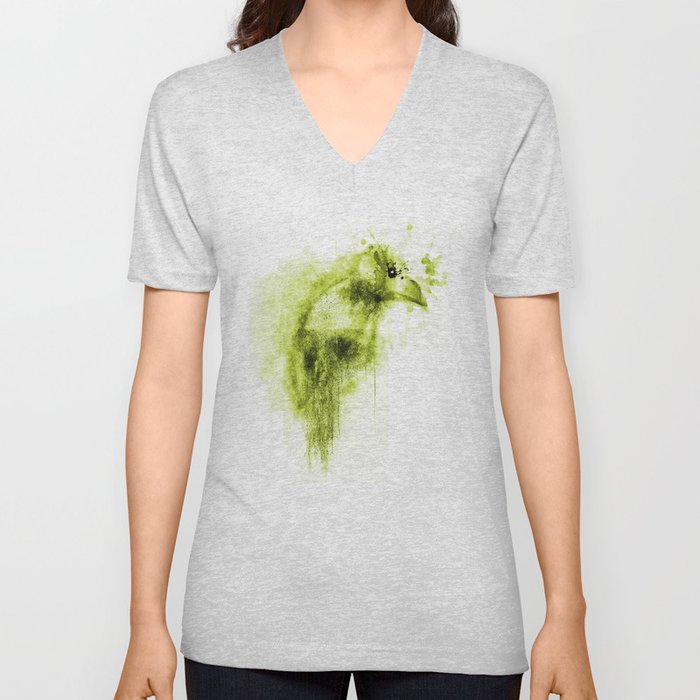 Splatter Bird Green V Neck T Shirt