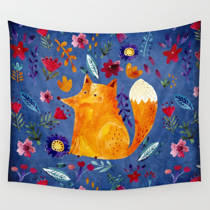 The Smart Fox in Flower Garden Wall Tapestry by cute4kids Society6