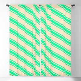 [ Thumbnail: Bisque & Green Colored Lines Pattern Blackout Curtain ]