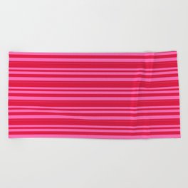 [ Thumbnail: Crimson and Hot Pink Colored Lines/Stripes Pattern Beach Towel ]