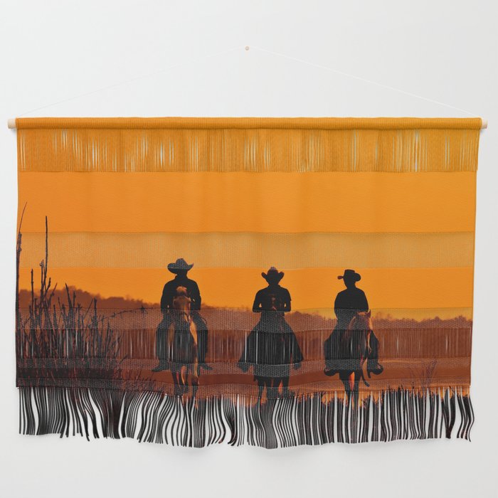 Wild West sunset - Cowboy Men horse riding at sunset Vintage west vintage illustration Wall Hanging