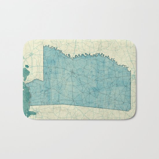 Mississippi State Map Blue Vintage Bath Mat
