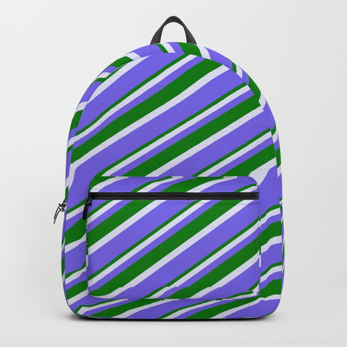 Lavender, Medium Slate Blue & Green Colored Lines Pattern Backpack