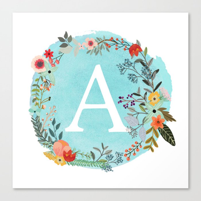 Personalized Monogram Initial Letter A Blue Watercolor Flower Wreath Artwork Canvas Print By Aba2life Society6