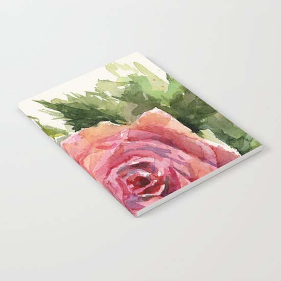 Red Rose Watercolor Pink Rose Flower Floral Art Notebook