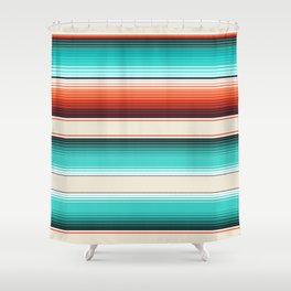 Navajo White, Turquoise and Burnt Orange Southwest Serape Blanket Stripes Shower Curtain