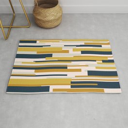 Wright Mid-Century Modern Abstract in Mustard Yellow, Navy Blue, Pale Blush Area & Throw Rug