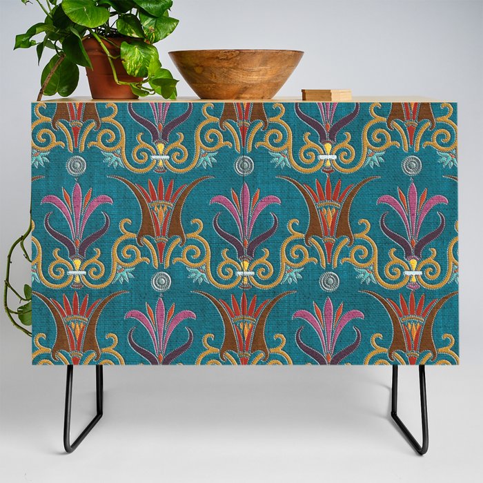 Ornate Lily Lotus Flowers Credenza