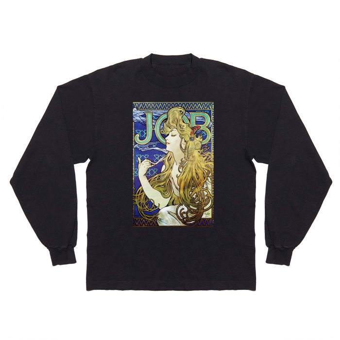 Job Mucha Colorful Artwork Art Nouveau Blond Girl Reproduction Long Sleeve T Shirt