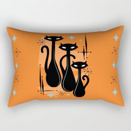 Effervescent Orange Atomic Age Black Kitschy Cat Trio Rectangular Pillow