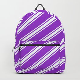 [ Thumbnail: Dark Orchid & Mint Cream Colored Pattern of Stripes Backpack ]