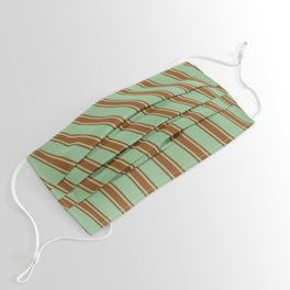 [ Thumbnail: Dark Sea Green and Brown Colored Pattern of Stripes Face Mask ]
