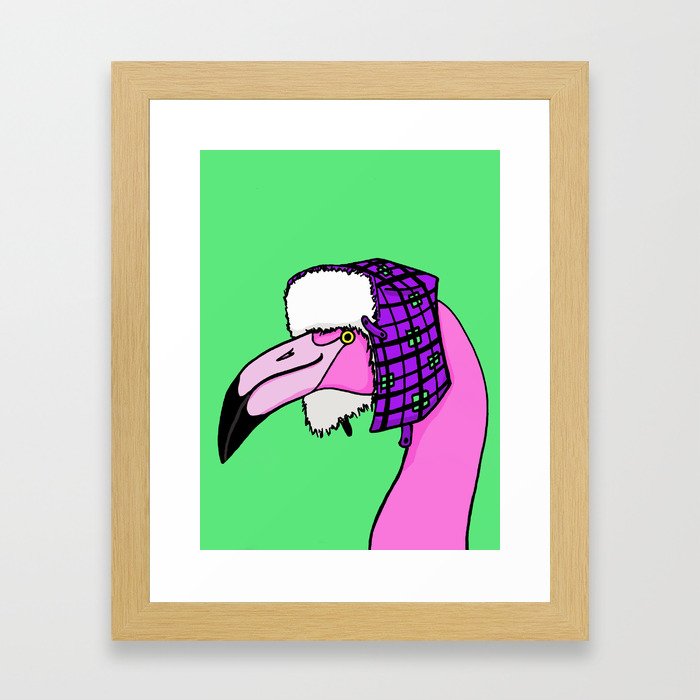 Flamingo in a hat Framed Art Print