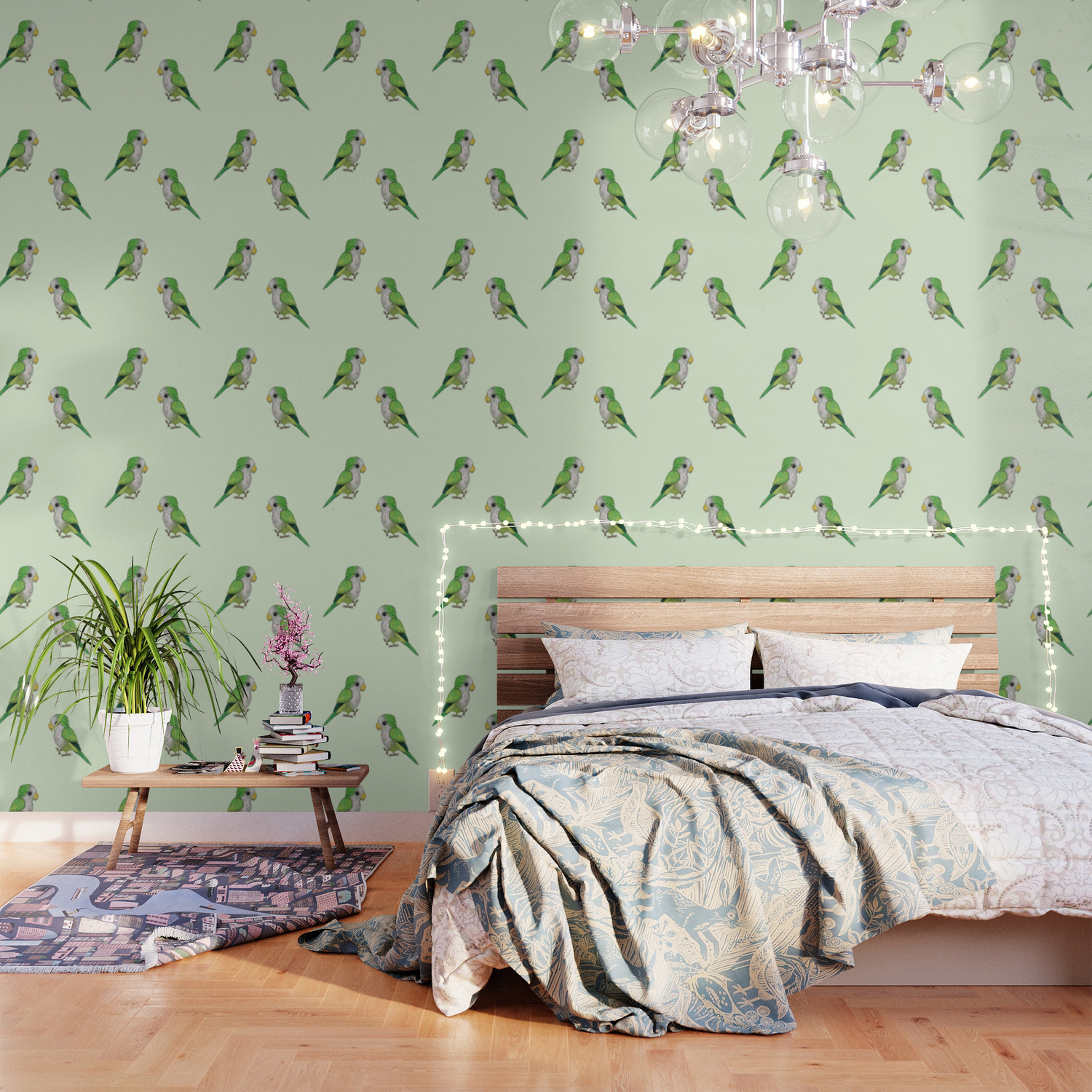 Very Cute Green Parrot Wallpaper By Wizzies Society6