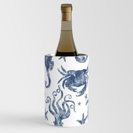 Delft Blue nautical Marine Life pattern, coastal beach Wine Chiller