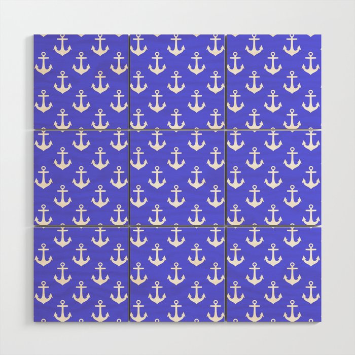 Anchors (White & Azure Pattern) Wood Wall Art