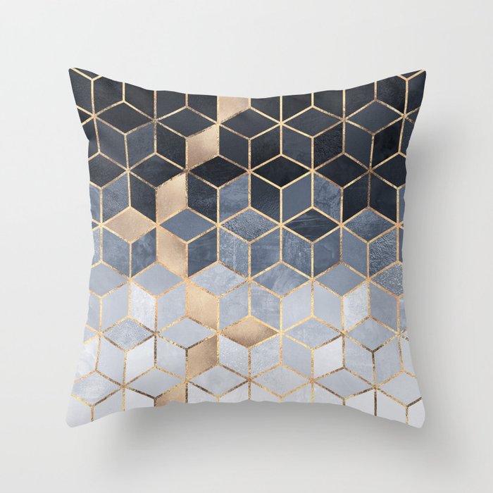 Soft Blue Gradient Cubes Throw Pillow