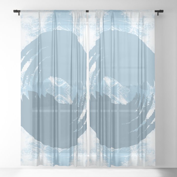 Ying Yang - Modern Batik Collage Blue Sheer Curtain