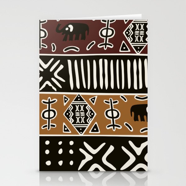 African mud cloth with elephants Stationery Cards