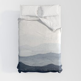 Indigo Abstract Watercolor Mountains Comforter