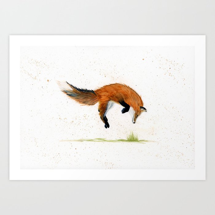 Jumping Jack Fox Animal Watercolor Painting Art Print By