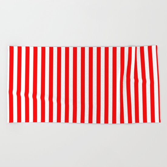 Vertical Stripes (Red/White) Beach Towel