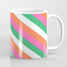 [ Thumbnail: Mint Cream, Coral, Hot Pink, and Sea Green Colored Lined Pattern Coffee Mug ]