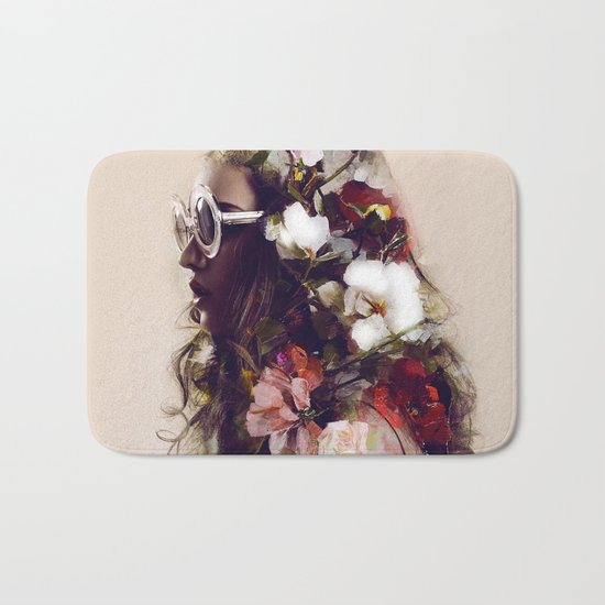 The girl with the flowers in her hair Bath Mat