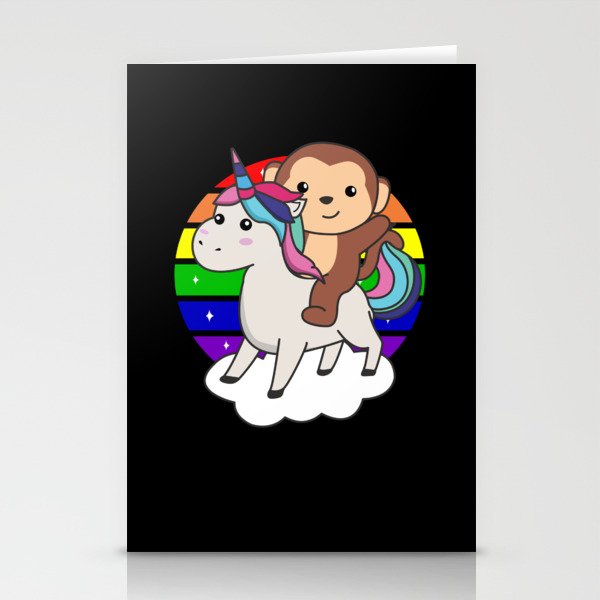 Monkey Unicorn Rainbow Animals Monkey Unicorns Stationery Cards