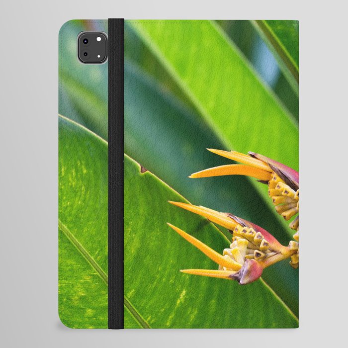 Beautiful Helicon Flower Blooming With Palms Leaves iPad Folio Case