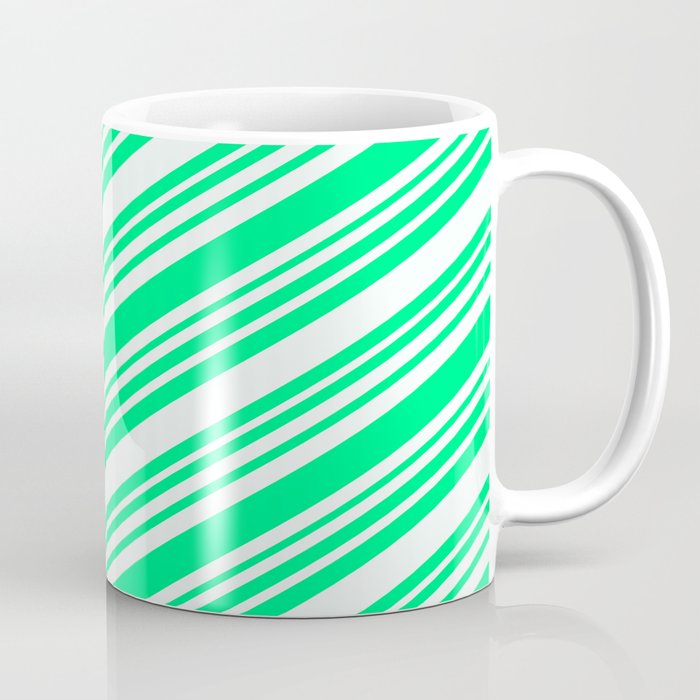 Green and Mint Cream Colored Lines/Stripes Pattern Coffee Mug