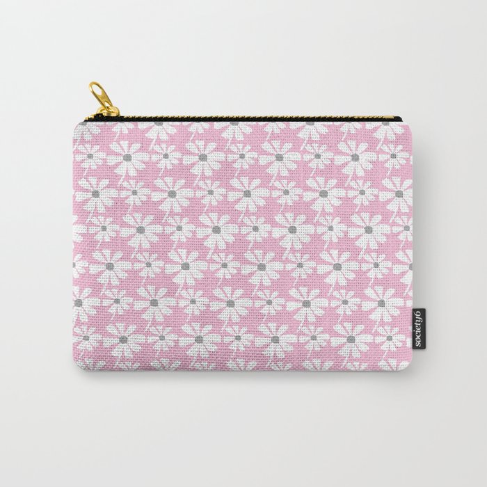 Daisies In The Summer Breeze - Pink Grey White Carry-All Pouch