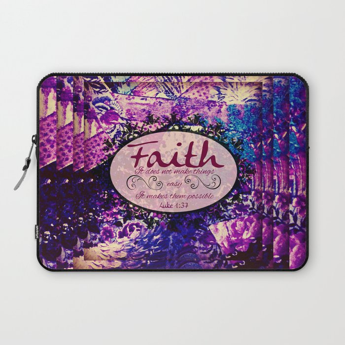 FAITH Colorful Purple Christian Luke Bible Verse Inspiration Believe Floral Modern Typography Art Laptop Sleeve