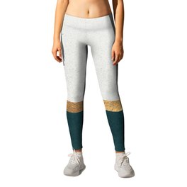 Deep Green, Gold and White Color Block Leggings