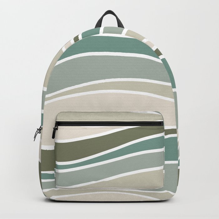 Retro Wavy Lines Pattern Green, Teal, Grey and Beige Backpack