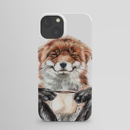 " Morning fox " Red fox with her morning coffee iPhone Case