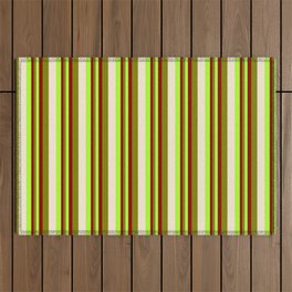 [ Thumbnail: Light Green, Dark Red, Green, and Beige Colored Lines Pattern Outdoor Rug ]