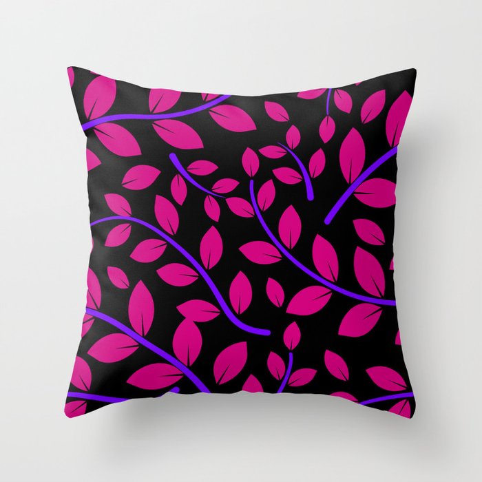 Glowing Pink leaves pattern Throw Pillow