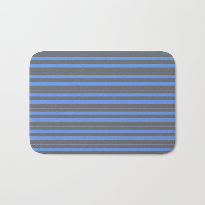 Cornflower Blue and Dim Grey Colored Stripes Pattern Bath Mat