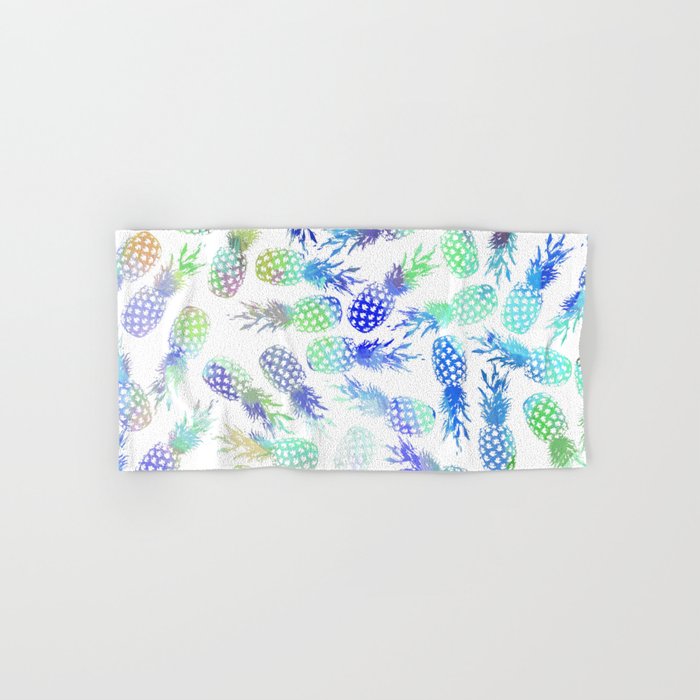 Summer Navy Blue Purple Teal Watercolor Pineapple Hand & Bath Towel