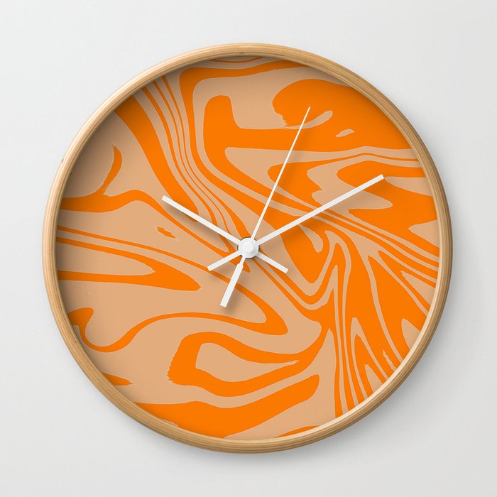 Magic Orange And Grey Liquid Marble Abstract Wall Clock